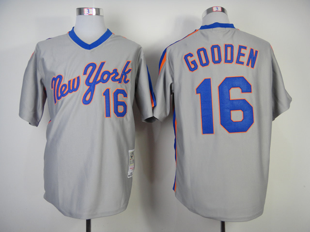 Men New York Mets #16 Gooden Grey Throwback MLB Jerseys->new york mets->MLB Jersey